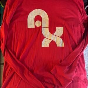 Armani Exchange Red Long Sleeve Tee with White Logo